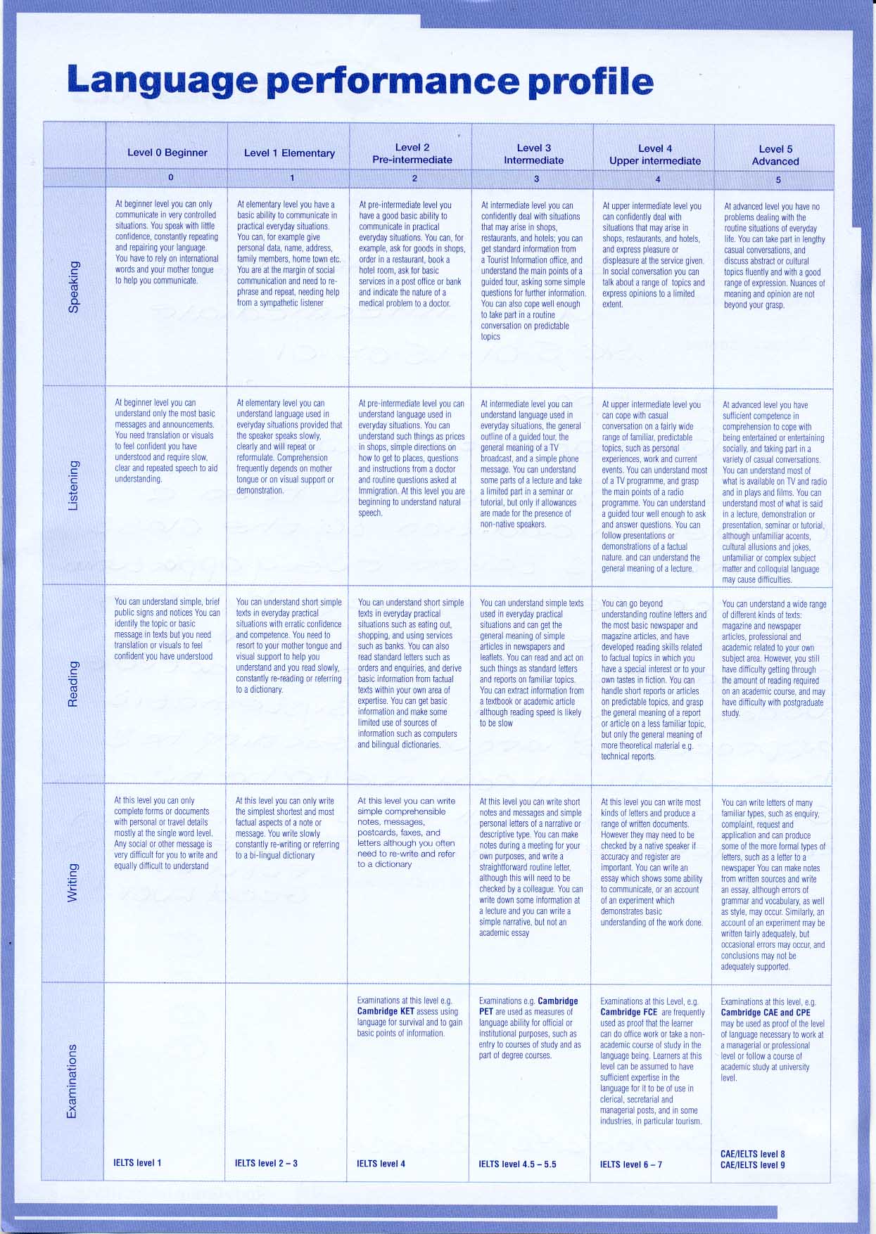 Language performance profile