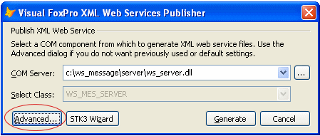 Web Services Publishing диалог.