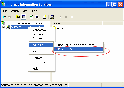 Перезапуск IIS.