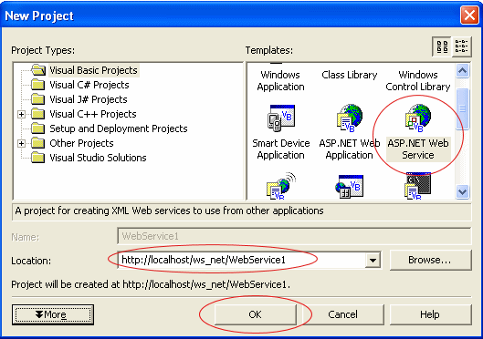 Окно VS.NET 2003 для создания Web Service.